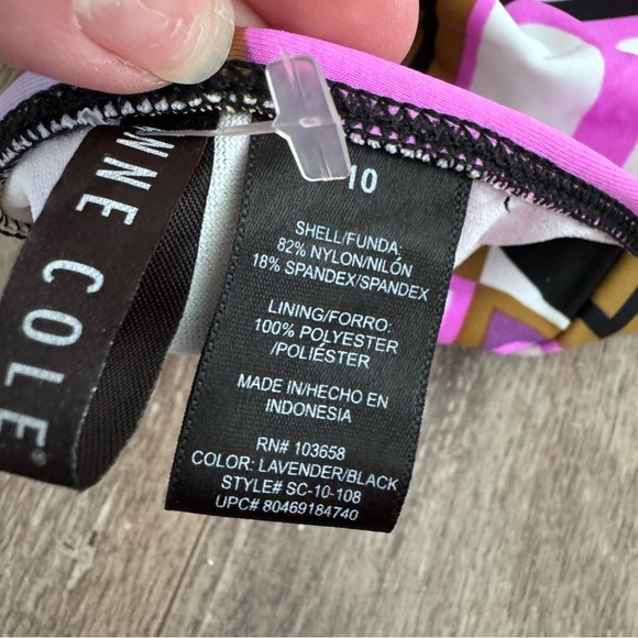 NWT! Anne Cole Stylish Geometric Halter Top - Pink, Black, Brown - Picture 2 of 7